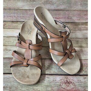Vionic Orthaheel Camel Leather Strappy Wedge Sandals Womens Size 10 Open Toe